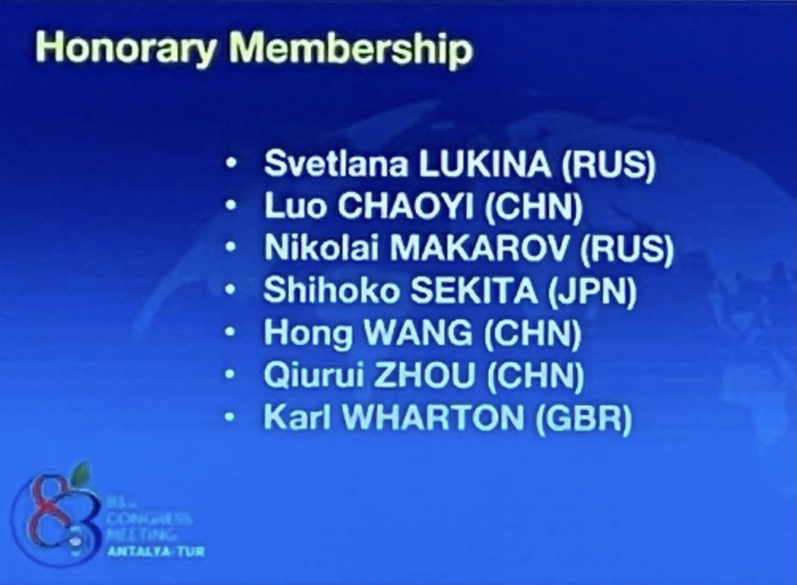 関田史保子先生がFIGの名誉会員(   Honorary Membership     )  になりました！